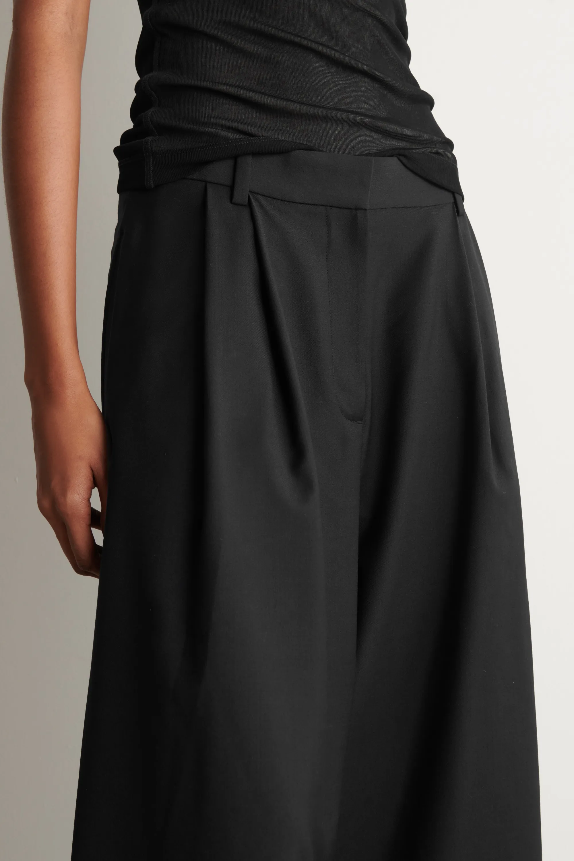 JUPE-CULOTTE À PLIS EN MÉLANGE DE LAINE - NOIR