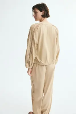 Veste en lin mélangé avec détail en dentelle - Beige clair — photo 2