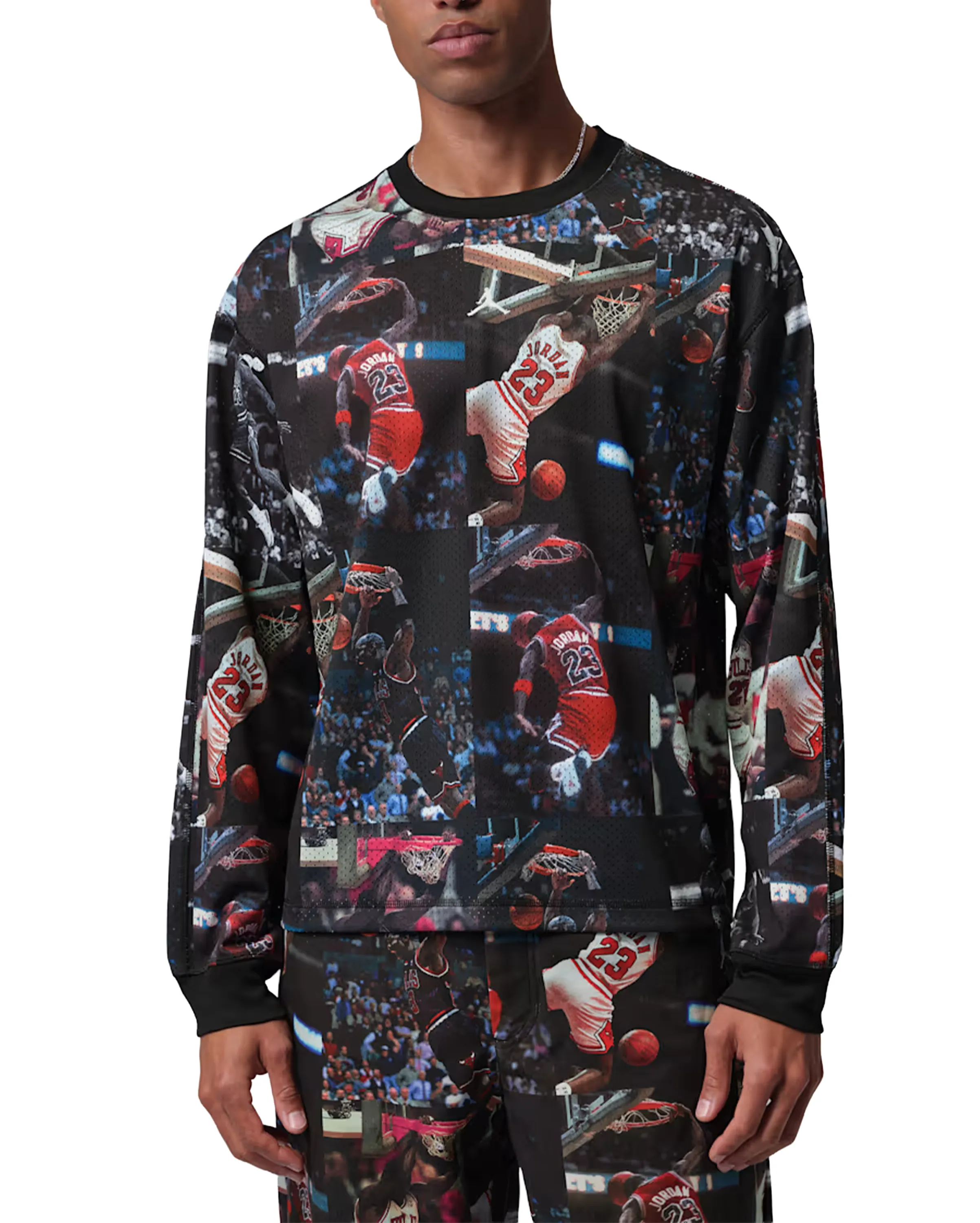 M Jordan Flight Printed Long-Sleeve Jersey Black