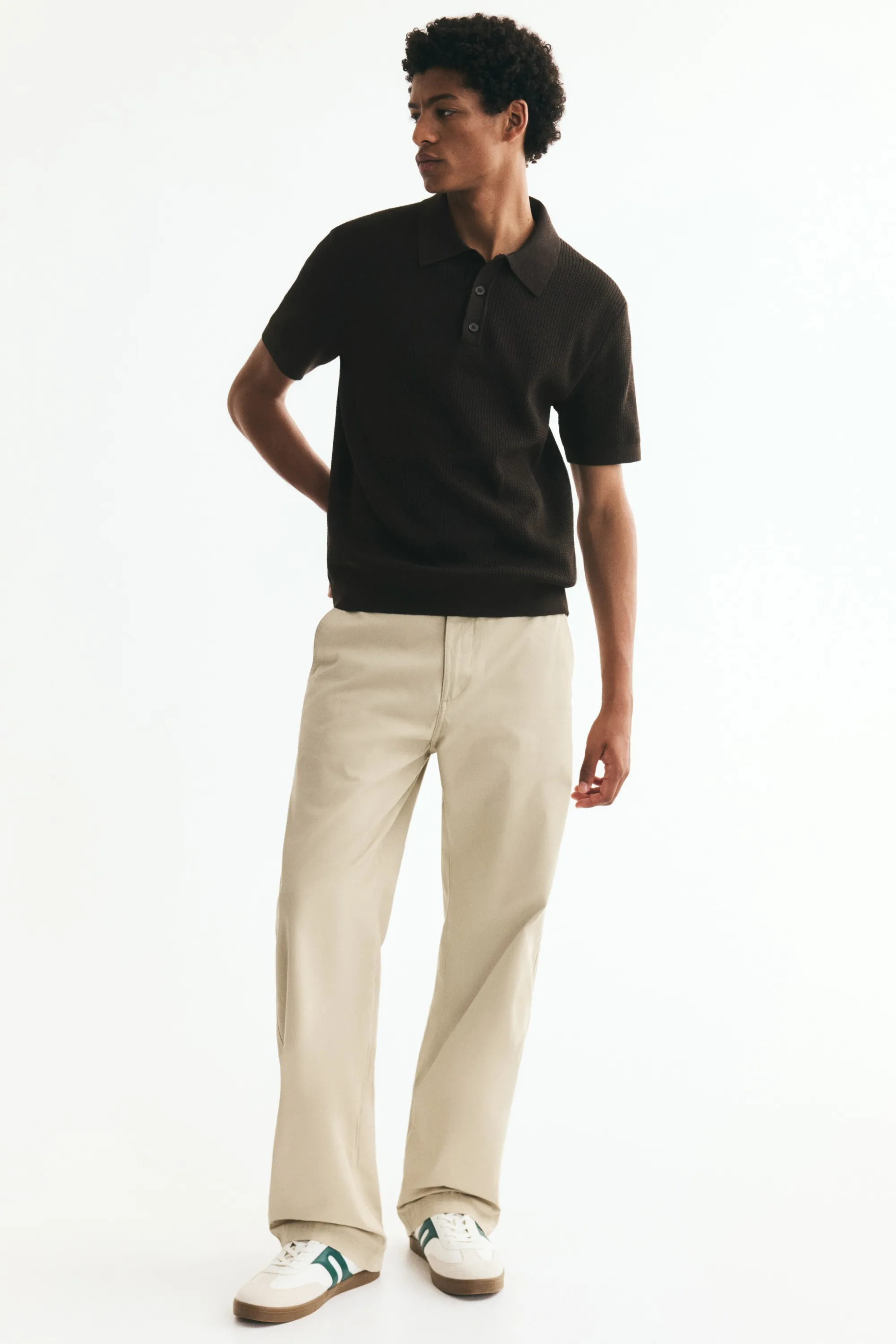 Polo Regular Fit en maille - Marron foncé