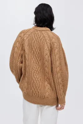 Pull en maille torsadée de laine mélangée - Beige — photo 3