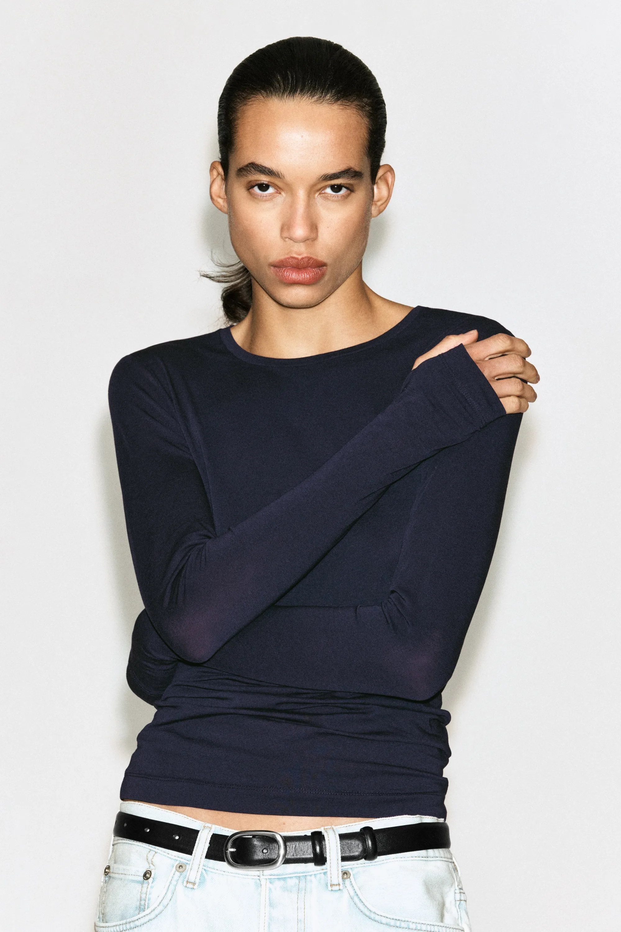 TOP SLIM EN LAINE MÉRINOS - BLEU MARINE