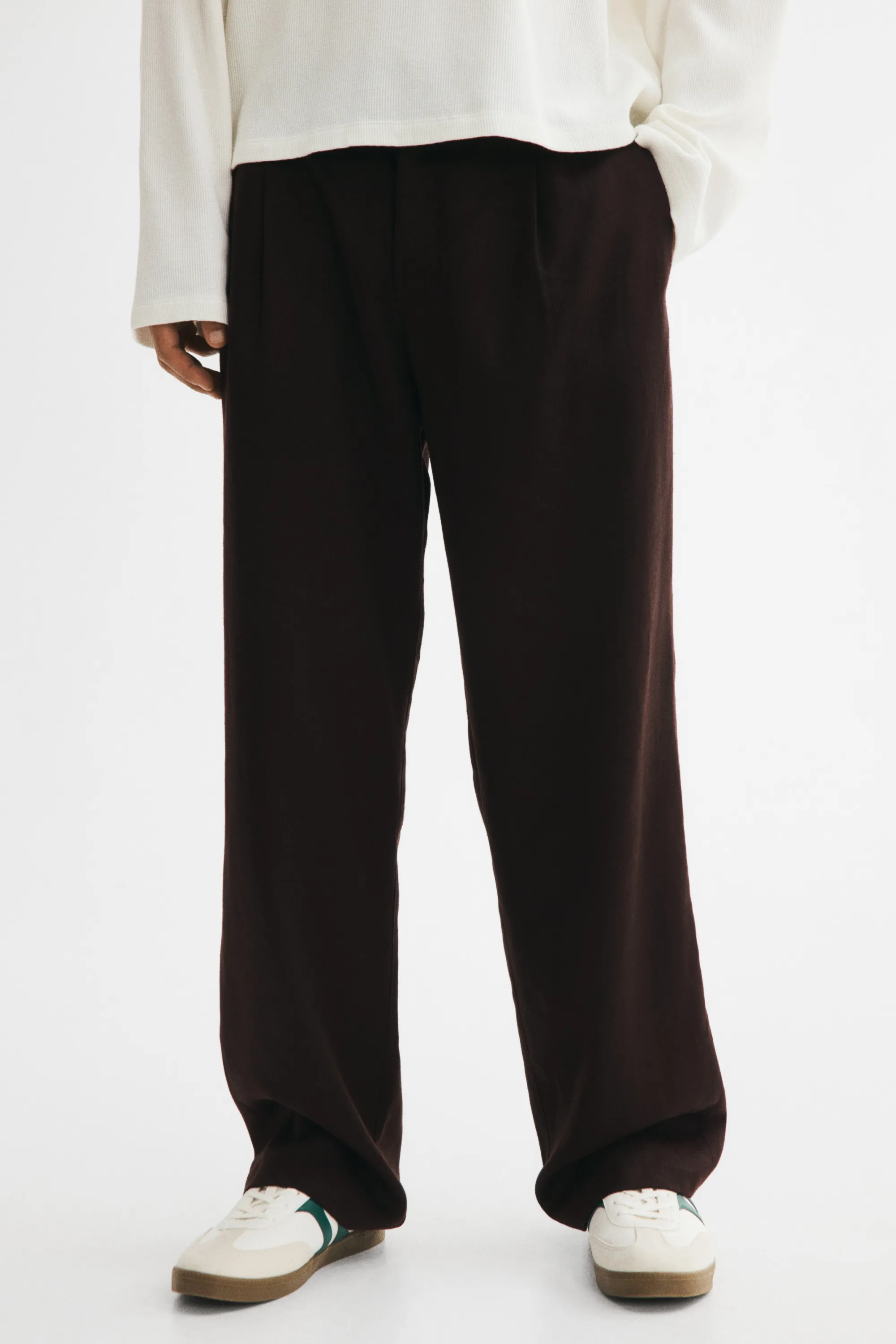 Pantalon Relaxed Fit en lin mélangé - Marron foncé