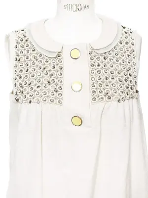 Robe de cocktail Couture en coton et soie beige brodée de cristaux Swarovski Px boutique 2000€ Taille 36 — photo 2