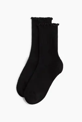 Lot de 3 paires de chaussettes en maille côtelée - Blanc/noir/gris clair chiné — photo 1