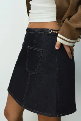 Jupe trapèze en denim - Bleu denim foncé — photo 4