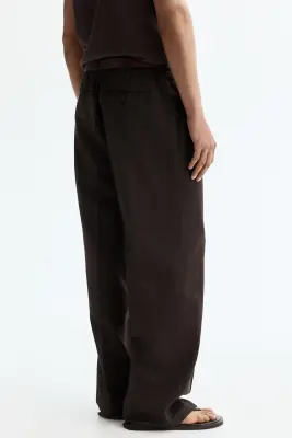 Pantalon large Loose Fit en lin mélangé - Marron foncé — photo 3