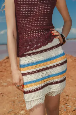 Jupe courte frangée en crochet — photo 2