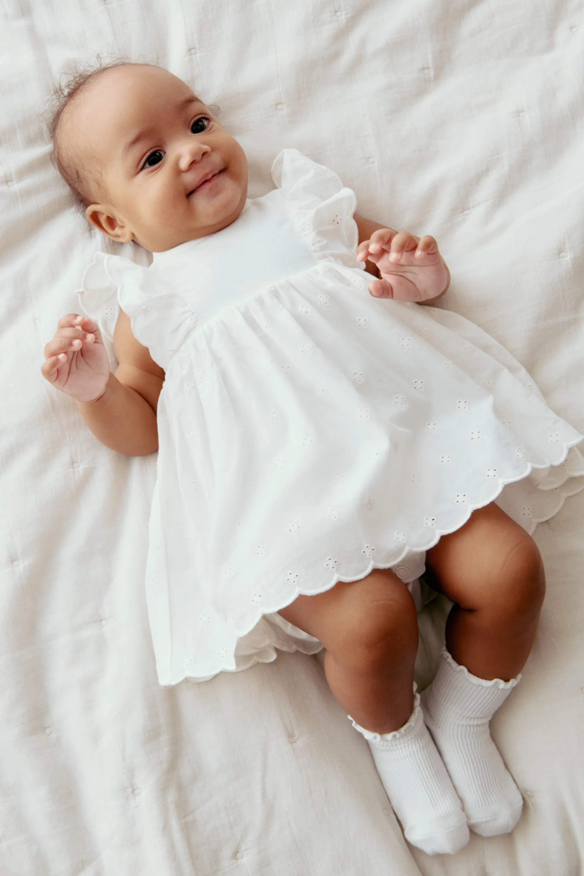 Robe volantée avec body intégré - Blanc