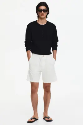 Short Regular Fit en lin mélangé - Blanc — photo 1