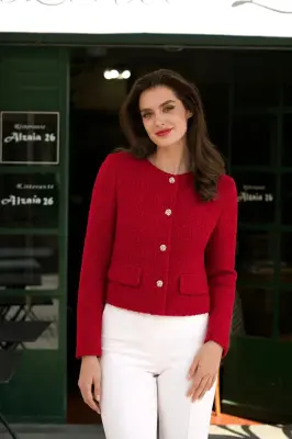 Leontine Tweed Jacket - Raspberry red — photo 1