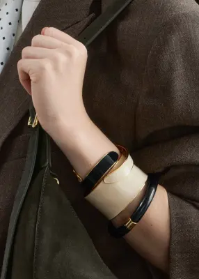 Bracelet manchette bicolore - Crème/Doré — photo 1