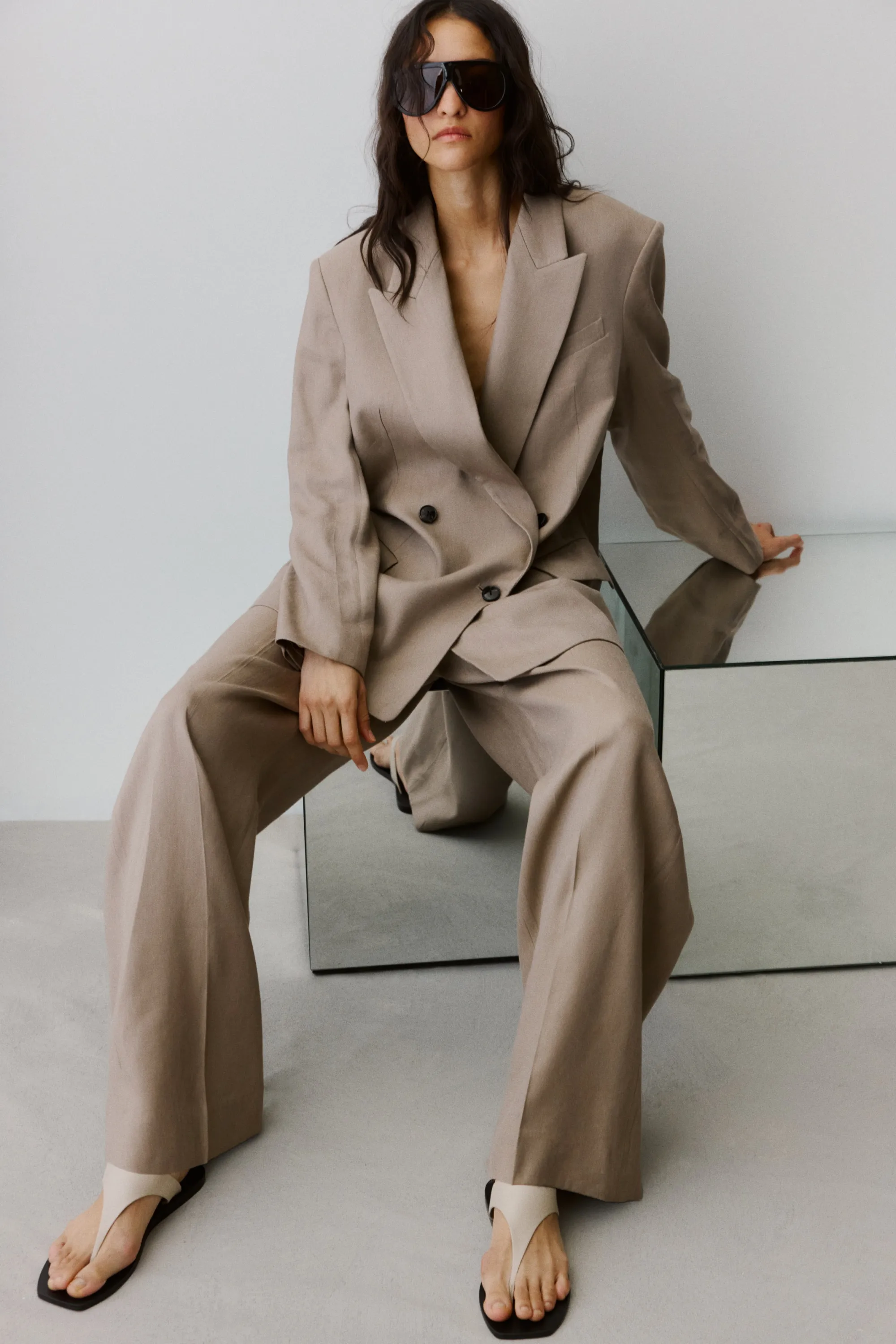 Pantalon chic en lin mélangé - Taupe ancien