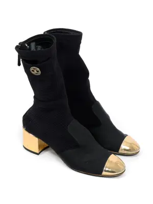 Bottines en maille et gros grain noir, cuir doré Cruise 2022 Prix boutique 1450€ Taille 38 — photo 4