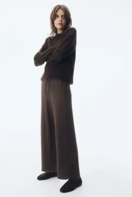 Pantalon large en maille côtelée - Marron — photo 1