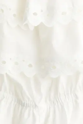 Combi-short épaules nues avec broderie anglaise - Blanc — photo 4