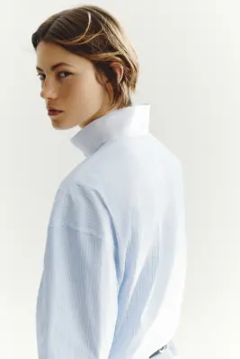 Chemise à col droit - Bleu clair/rayé — photo 4