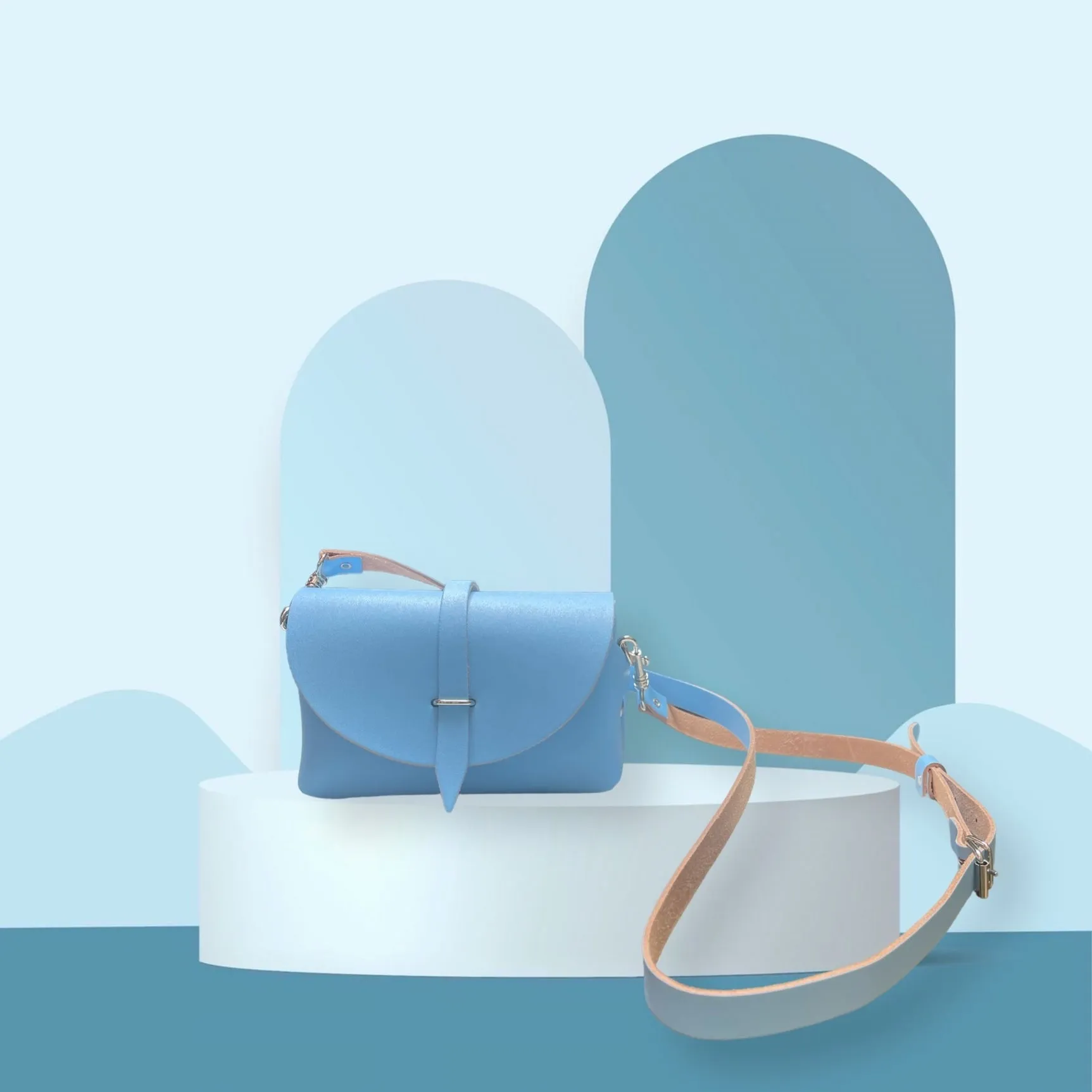 Petit Sac Bandoulière en Cuir Bleu Ciel