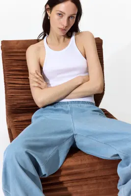 Pantalon en denim avec jambes ballon - Bleu denim clair — photo 1