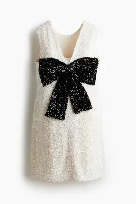 MAMA Robe à sequins avec nœud - Blanc/noir — photo 5