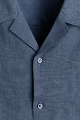 Chemise Relaxed Fit en lin mélangé avec col cubain - Bleu ancien — photo 4