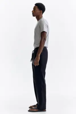 Pantalon Regular Fit en lin mélangé - Noir — photo 4