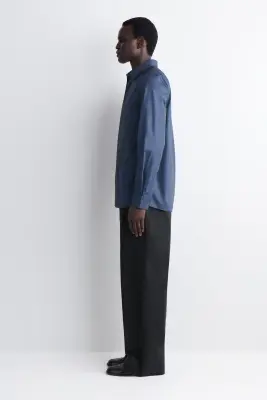 CHEMISE SLIM EN POPELINE DE COTON À DÉTAIL POCHE - BLEU MARINE — photo 2