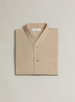 False Collar Shirt in Sand Poplin