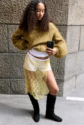 Jupe portefeuille en dentelle - Jaune clair — photo 2