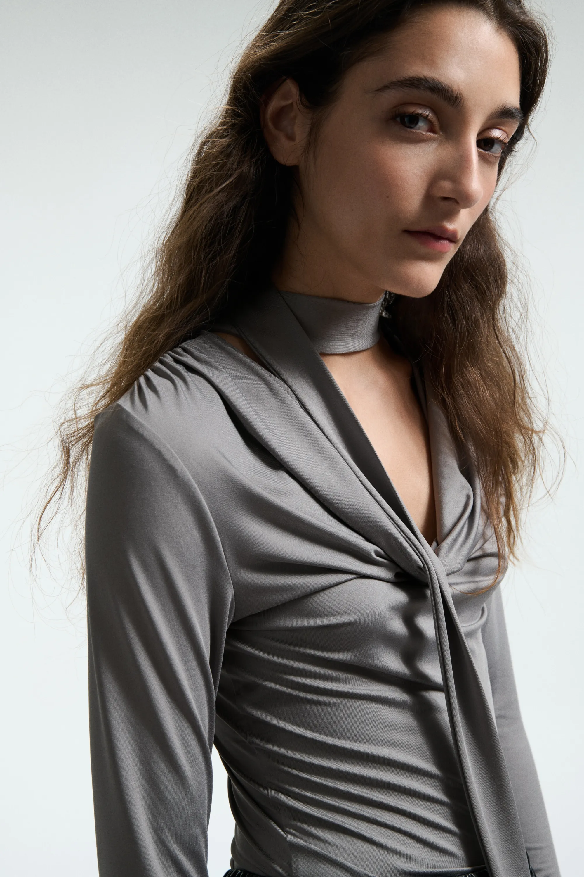 Top avec détail façon écharpe - Gris