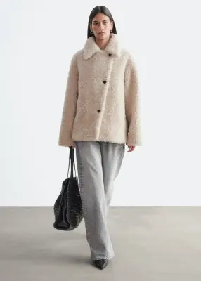 Veste en fausse fourrure de laine mélangée - Beige — photo 2