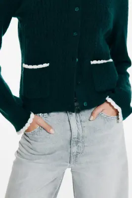 Gilet en maille torsadée - Vert foncé — photo 1