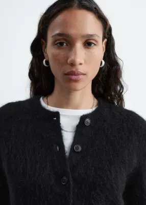 Cardigan brossé en mohair mélangé - Noir — photo 3
