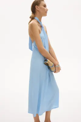 Robe dos nu avec détail torsadé - Bleu clair — photo 1