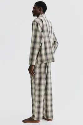 Chemise et pantalon de pyjama en popeline - Vert kaki/carreaux — photo 4