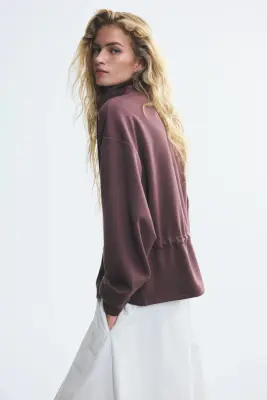 Sweat péplum zippé - Rouge foncé — photo 2