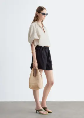 Short taille haute en coton - Noir — photo 4