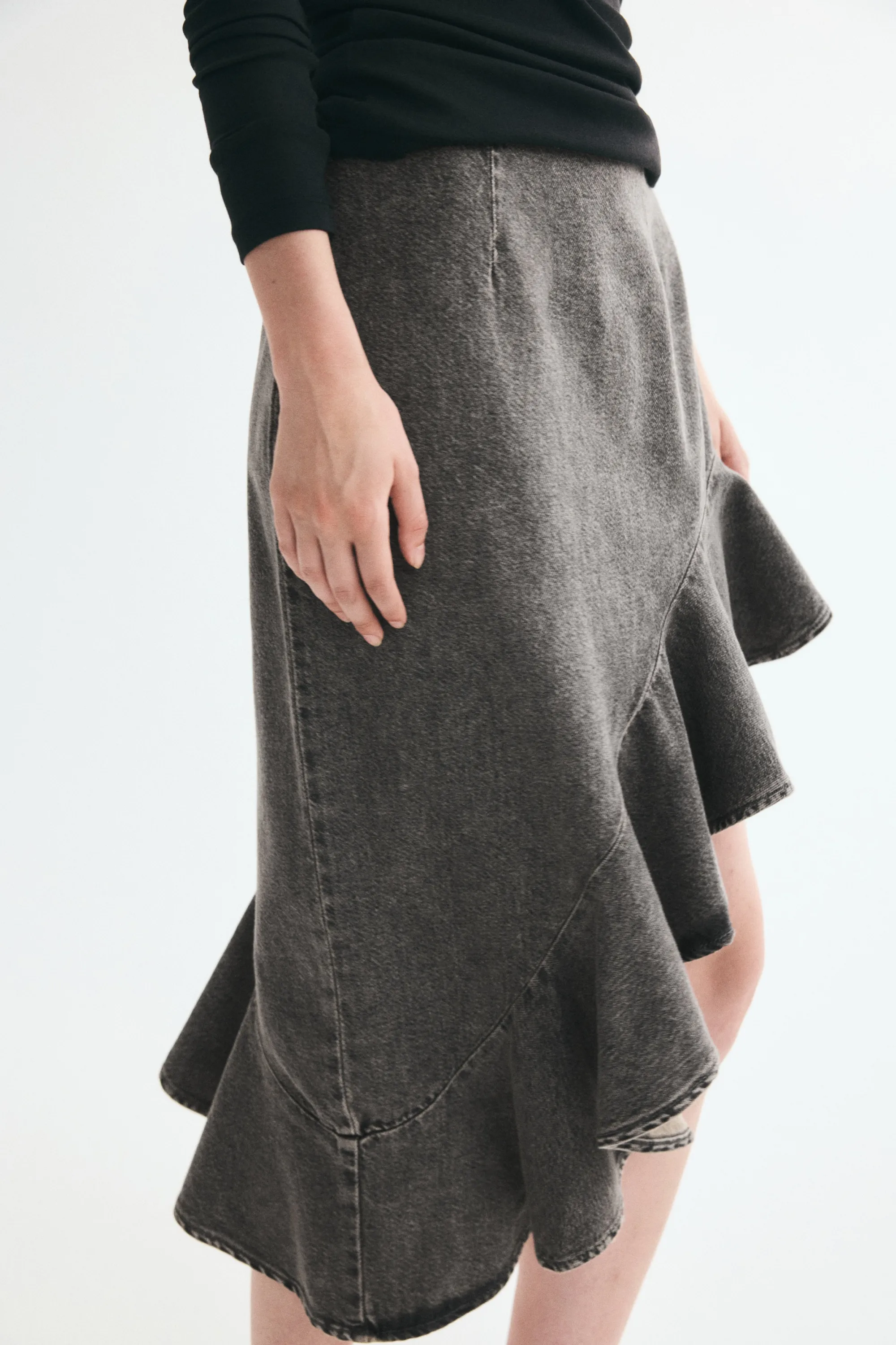 Jupe asymétrique en denim - Gris denim foncé