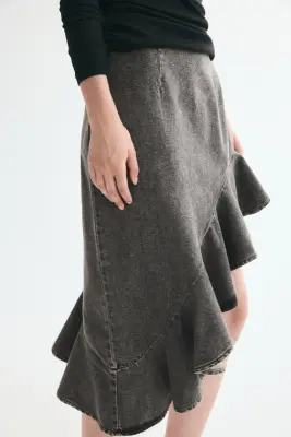 Jupe asymétrique en denim - Gris denim foncé — photo 1