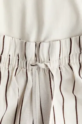 MAMA Pantalon à cordon en lin mélangé - Blanc/rayé — photo 4