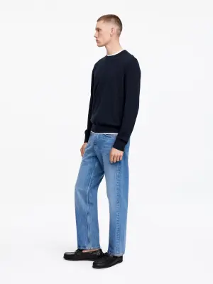 Pull léger à col rond en coton - Bleu foncé — photo 2