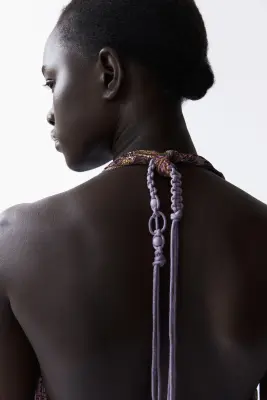 Robe dos nu froncée - Violet foncé/motif cachemire — photo 4