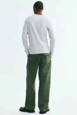 T-shirt Slim Fit à col tunisien en coton côtelé - Gris clair chiné — photo 3