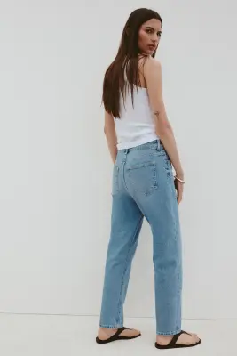 Mom Slim Fit High Waist Ankle Jeans - Bleu denim clair — photo 2