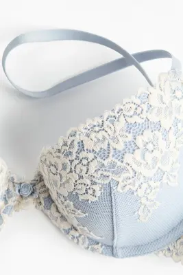 Soutien-gorge push-up en dentelle - Bleu clair/crème — photo 5