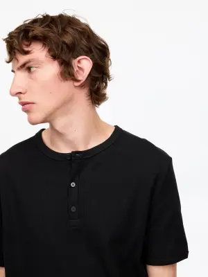 Chemise Henley à manches courtes - Noir — photo 3