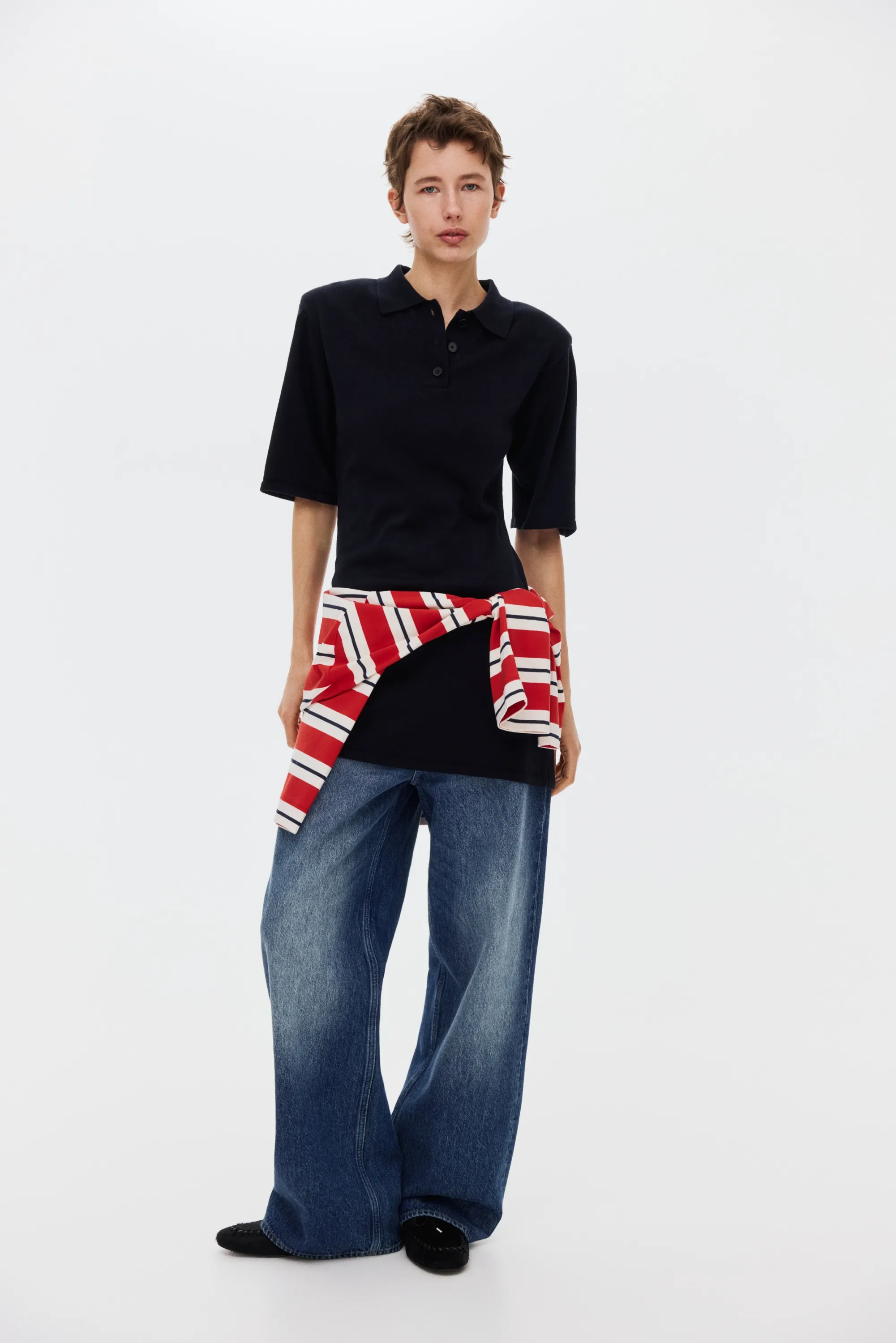 Robe polo en maille fine - Bleu marine