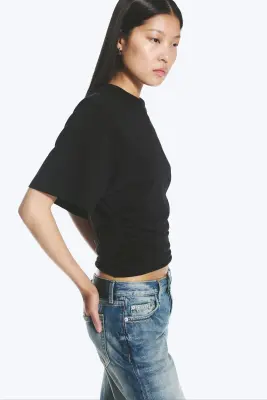 T-SHIRT AJUSTÉ DRAPÉ - Noir — photo 3
