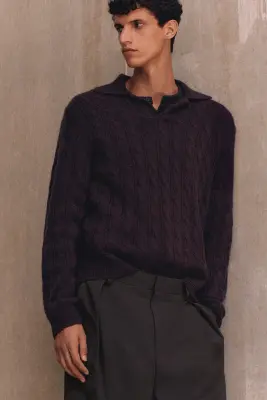 PULL POLO EN MAILLE DE CACHEMIRE TORSADÉE - BORDEAUX — photo 5