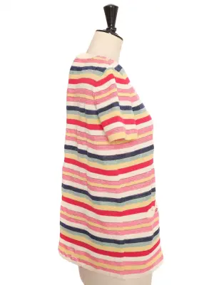 Top manches courtes en maille à rayures multicolor rouge rose jaune vert Prix boutique 1770€ Taille 40 — photo 3